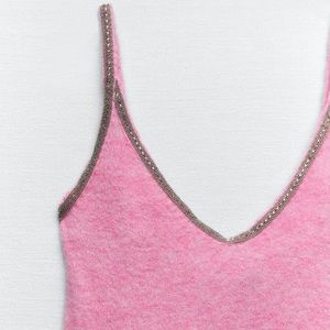 ZARA Wool Alpaca Beaded Strappy Dress in Pink Size Medium NWT